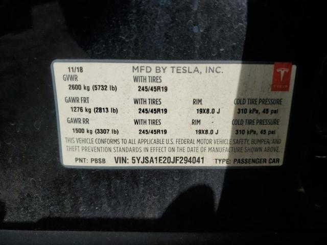 5YJSA1E20JF294041 - 2018 TESLA MODEL S BLACK photo 12