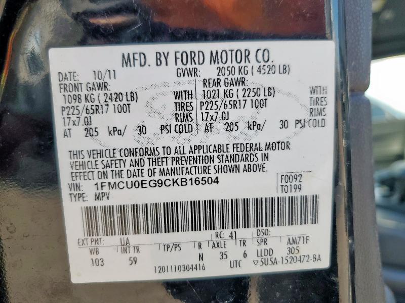 1FMCU0EG9CKB16504 - 2012 FORD ESCAPE LIMITED 黑色 照片 14