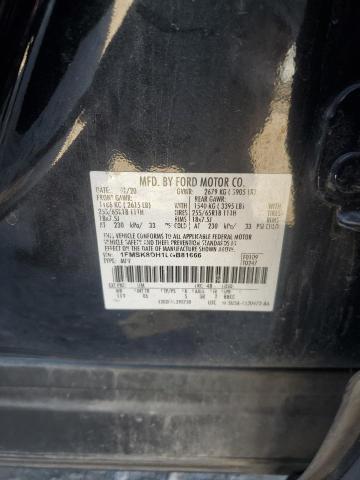 1FMSK8DH1LGB81666 - 2020 FORD EXPLORER XLT أسود صورة 13