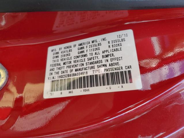 1HGCS2B80BA004618 - 2011 HONDA ACCORD EXL RED photo 13