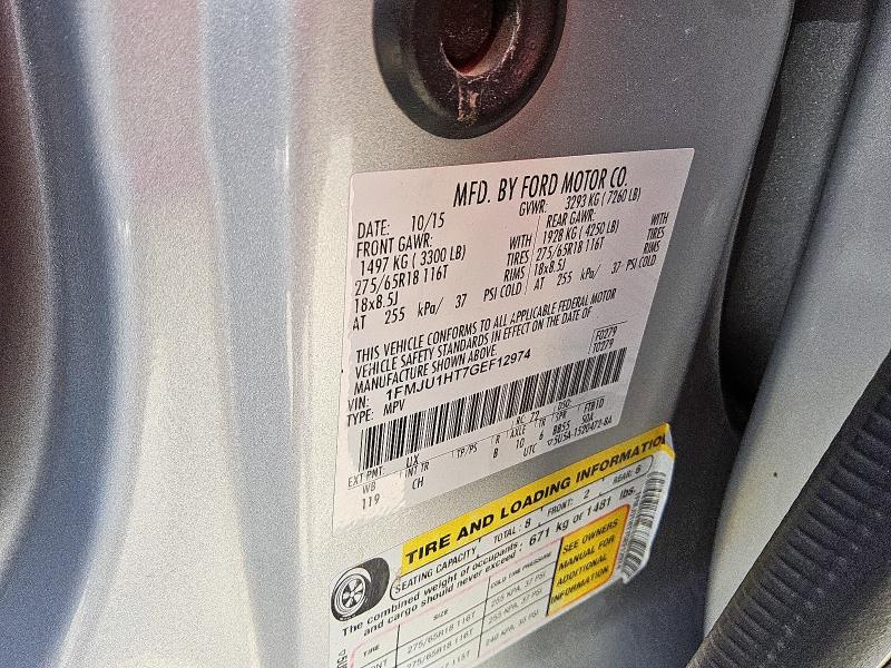 1FMJU1HT7GEF12974 - 2016 FORD EXPEDITION XLT ვერცხლისფერი ფოტო 12