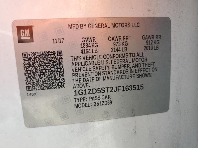 1G1ZD5ST2JF163515 - 2018 CHEVROLET MALIBU LT 白色 照片 12