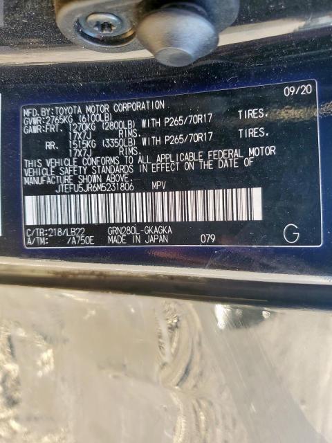 JTEFU5JR6M5231806 - 2021 TOYOTA 4RUNNER SR5 BLACK photo 13