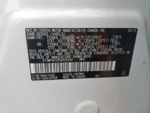 2T3WFREV2FW135440 - 2015 TOYOTA RAV4 XLE WHITE photo 12