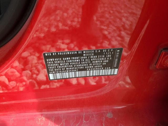 3VW1K7AJ9CM353897 - 2012 VOLKSWAGEN JETTA BASE Կարմիր լուսանկար 12