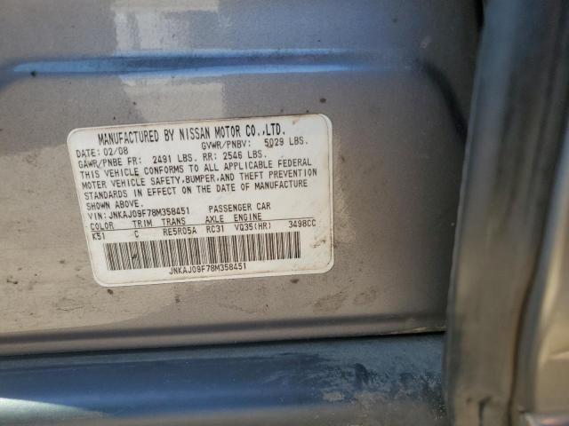 JNKAJ09F78M358451 - 2008 INFINITI EX35 BASE SILVER photo 12
