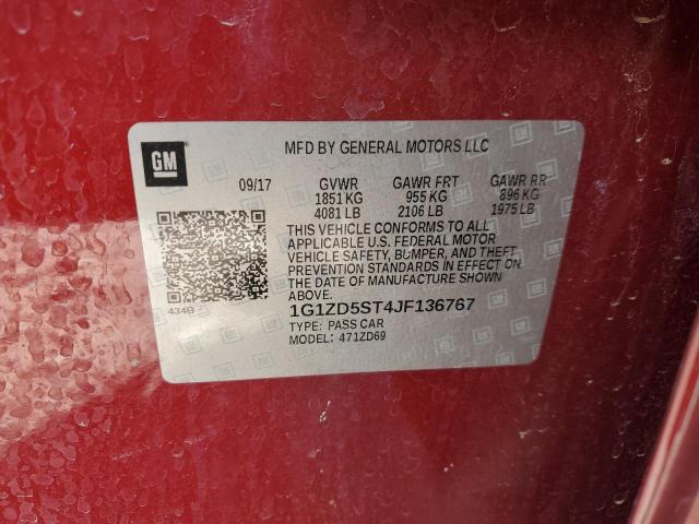 1G1ZD5ST4JF136767 - 2018 CHEVROLET MALIBU LT RED photo 12