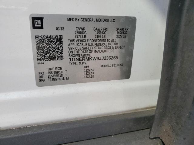 1GNERMKW9JJ236265 - 2018 CHEVROLET TRAVERSE LT თეთრი ფოტო 13