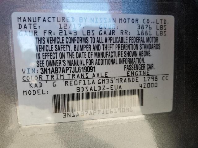 3N1AB7AP7JL619091 - 2018 NISSAN SENTRA S გრაფიტი ფოტო 12