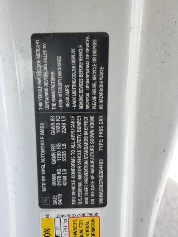 W04WJ3N57KG364403 - 2019 BUICK CASCADA SPORT TOURING WHITE photo 12