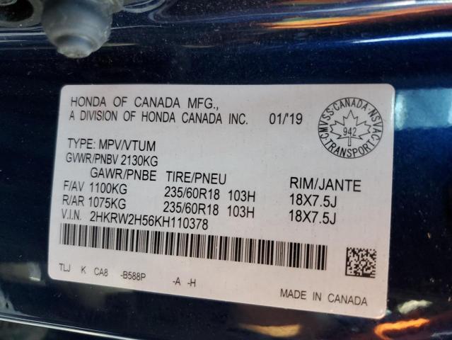 2HKRW2H56KH110378 - 2019 HONDA CR-V EX BLUE photo 13