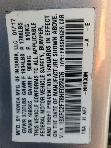 19XFC2F78HE022476 - 2017 HONDA CIVIC EX SILVER photo 12