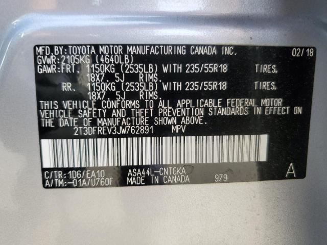 2T3DFREV3JW762891 - 2018 TOYOTA RAV4 LIMITED فضي صورة 13