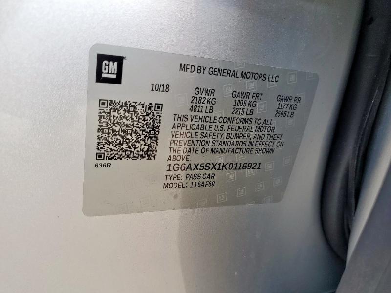 1G6AX5SX1K0116921 - 2019 CADILLAC CTS LUXURY Серебристый фото 13