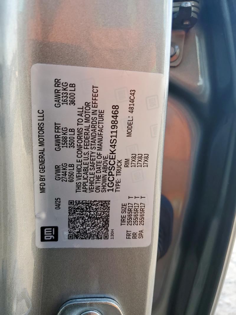 1GCPSCEK4S1198468 - 2025 CHEVROLET COLORADO LT SILVER photo 12