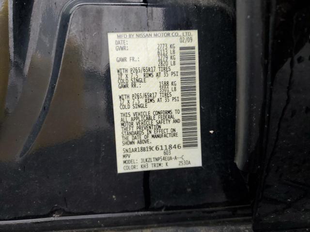 5N1AR18B19C611846 - 2009 NISSAN PATHFINDER S შავი ფოტო 13