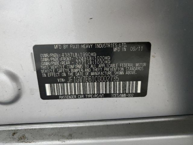 JF1GV7E61CG002735 - 2012 SUBARU IMPREZA WRX SILVER photo 13