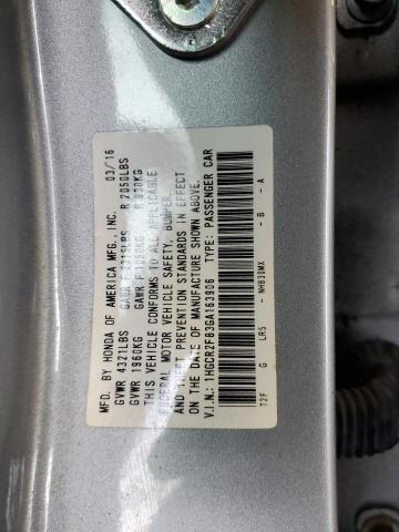 1HGCR2F83GA163906 - 2016 HONDA ACCORD EXL SILVER photo 12