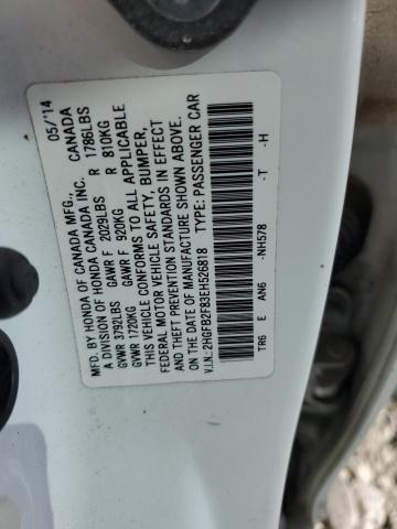 2HGFB2F83EH526818 - 2014 HONDA CIVIC EX WHITE photo 12