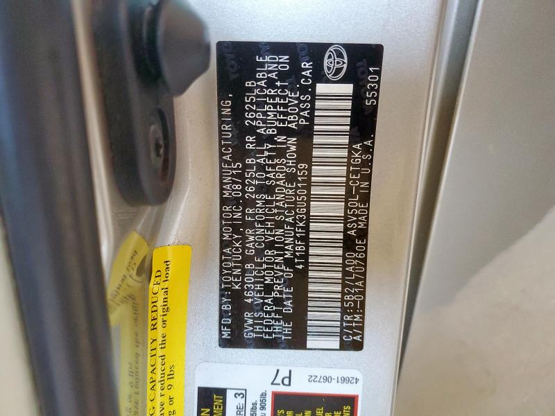 4T1BF1FK3GU501159 - 2016 TOYOTA CAMRY LE SILVER photo 12