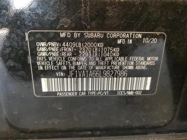 JF1VA1A66L9827986 - 2020 SUBARU WRX BLACK photo 12