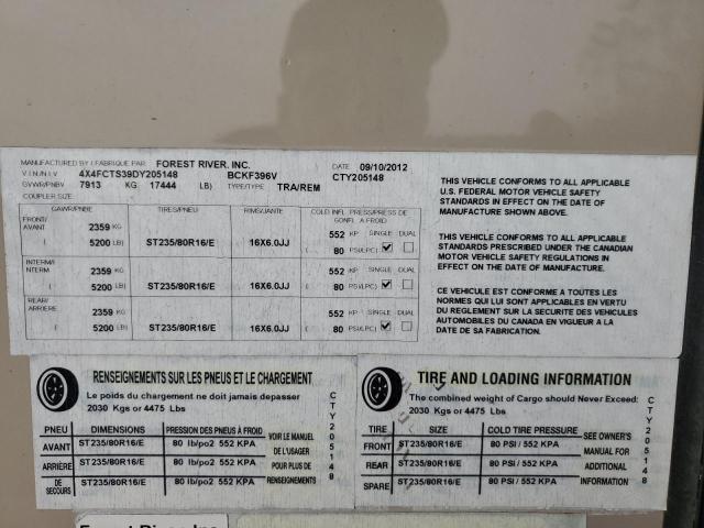 4X4FCTS39DY205148 - 2013 FOREST RIVER CHEROKEE VENGEANCE 3 TWO TONE photo 10