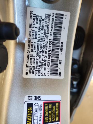 1HGFA16827L011537 - 2007 HONDA CIVIC EX GOLD photo 12