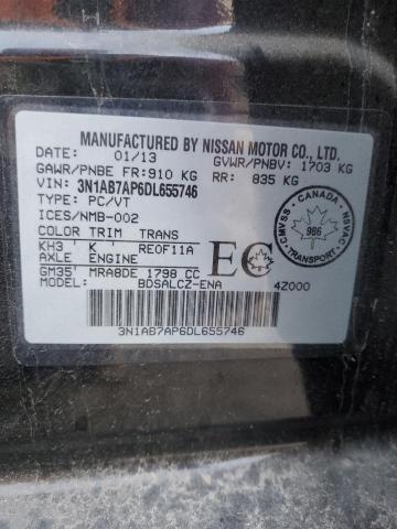 3N1AB7AP6DL655746 - 2013 NISSAN SENTRA S BLACK photo 13