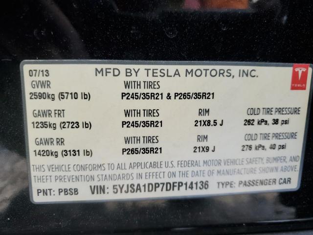 5YJSA1DP7DFP14136 - 2013 TESLA MODEL S BLACK photo 13