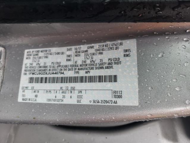 1FMCU9GDXJUA46794 - 2018 FORD ESCAPE SE 银色 照片 13