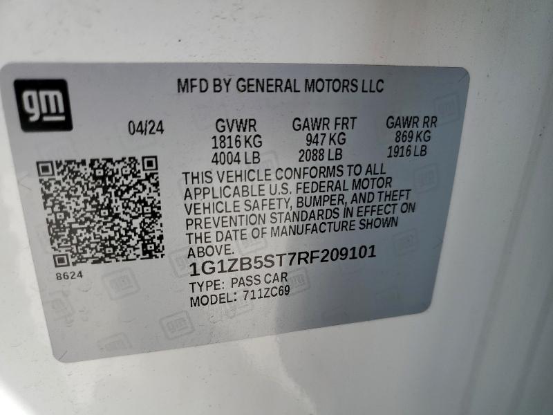 1G1ZB5ST7RF209101 - 2024 CHEVROLET MALIBU LS Қара фото 12