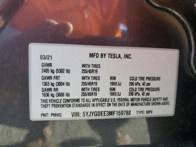5YJYGDEE3MF159788 - 2021 TESLA MODEL Y Gri fotoğraf 13