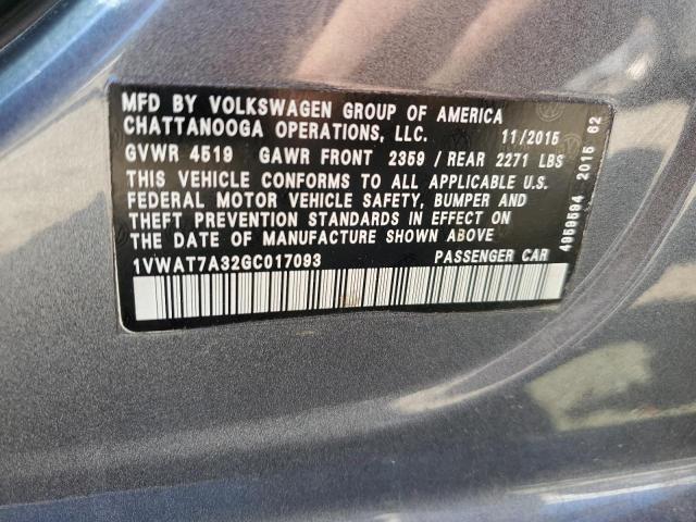 1VWAT7A32GC017093 - 2016 VOLKSWAGEN PASSAT S Сұр фото 13