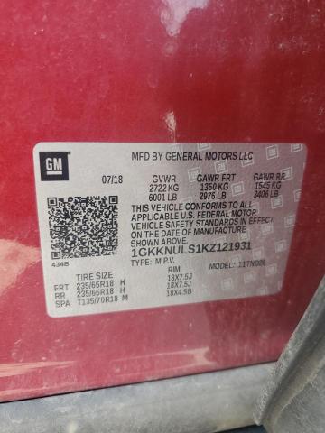 1GKKNULS1KZ121931 - 2019 GMC ACADIA SLT-1 勃艮第红 照片 12