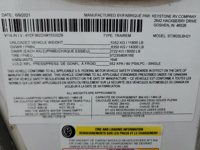 4YDF3622XM1533229 - 2021 KEYSTONE SPRINTER Серый фото 10