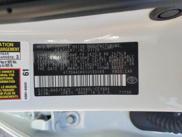 4T1DAACK6SU580489 - 2025 TOYOTA CAMRY XSE 白色 照片 12