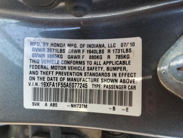 19XFA1F55AE077245 - 2010 HONDA CIVIC LX GRAY photo 12