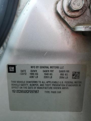 1G1ZC5EU2CF297967 - 2012 CHEVROLET MALIBU 1LT SILVER photo 12