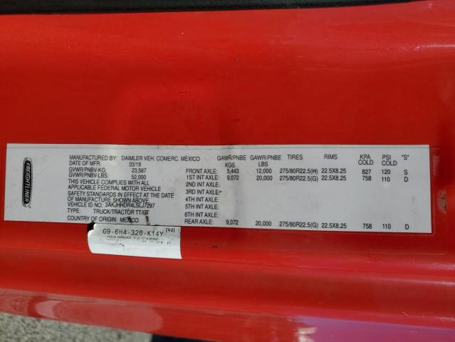 3AKJHHDR4LSLJ7297 - 2020 FREIGHTLINER CASCADIA 1 წითელი ფოტო 10