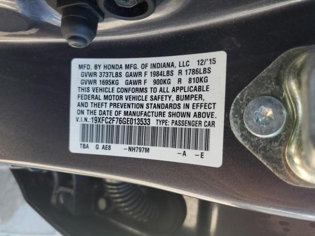 19XFC2F76GE013533 - 2016 HONDA CIVIC EX GRAY photo 12