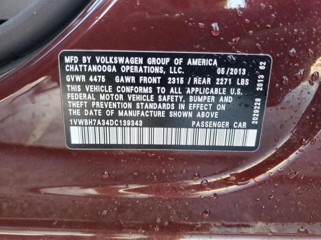1VWBH7A34DC139343 - 2013 VOLKSWAGEN PASSAT SE BURGUNDY photo 13