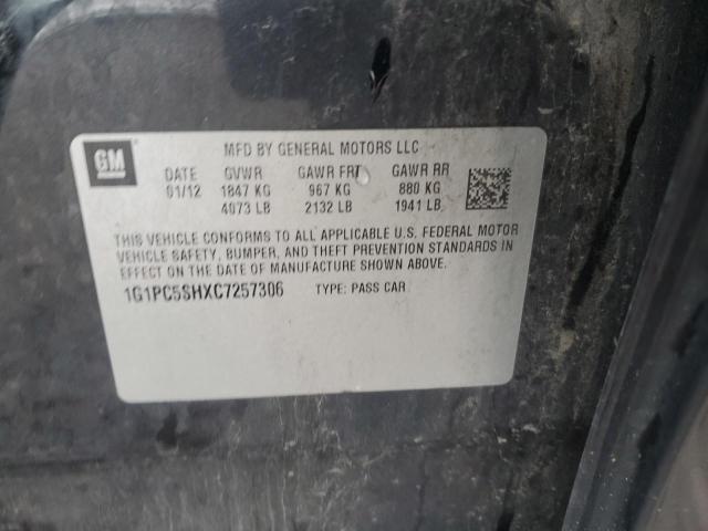 1G1PC5SHXC7257306 - 2012 CHEVROLET CRUZE LS BLACK photo 12