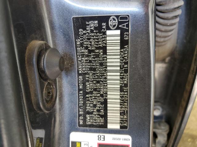 2T1BU4EE3AC310949 - 2010 TOYOTA COROLLA BASE GRAY photo 12