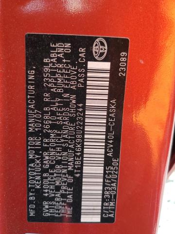 4T1BE46K98U223244 - 2008 TOYOTA CAMRY CE RED photo 12