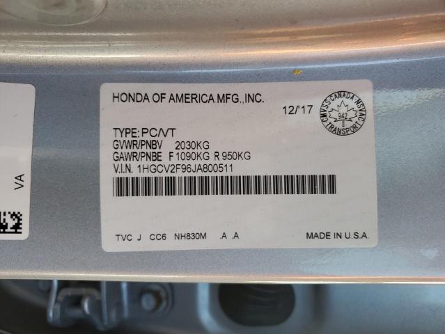 1HGCV2F96JA800511 - 2018 HONDA ACCORD TOURING 银色 照片 12