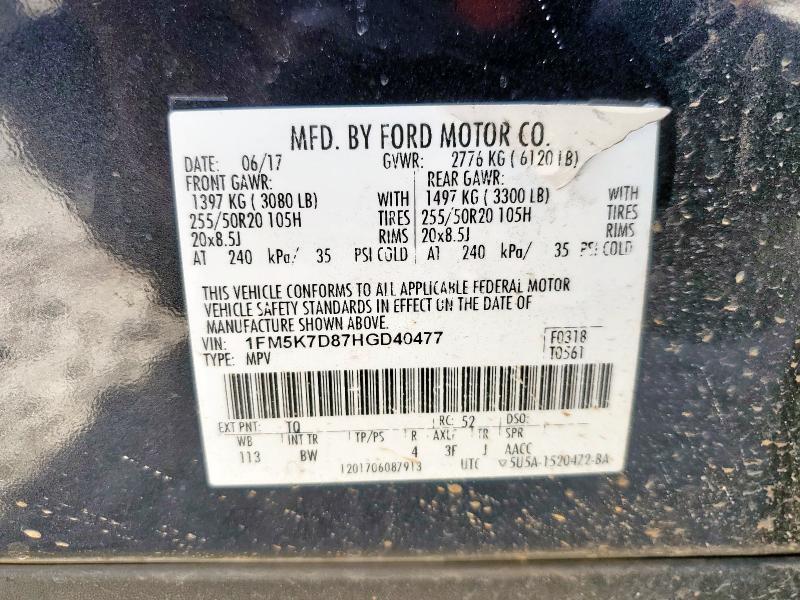 1FM5K7D87HGD40477 - 2017 FORD EXPLORER XLT Siyah fotoğraf 13