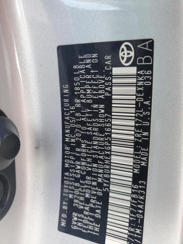 5YFBURHEXGP516657 - 2016 TOYOTA COROLLA L ვერცხლისფერი ფოტო 13