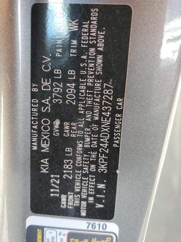 3KPF24ADXNE437287 - 2022 KIA FORTE FE 灰色 照片 12