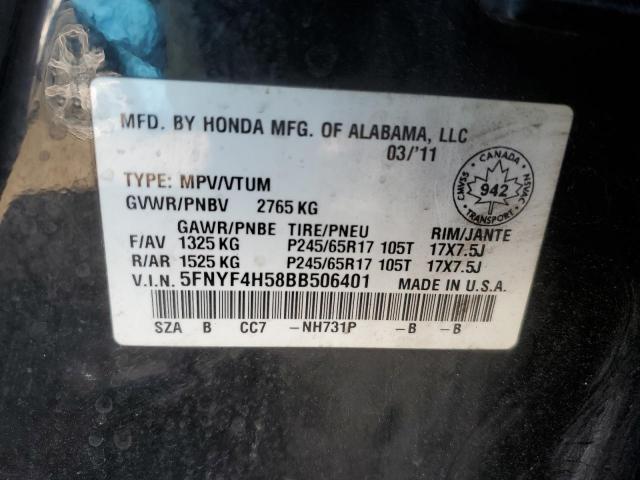 5FNYF4H58BB506401 - 2011 HONDA PILOT EXL BLACK photo 13