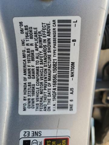 1HGFA16856L150821 - 2006 HONDA CIVIC EX SILVER photo 12